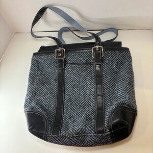 Coach Hamptons Herringbone Tweed Double Handle Shoulder Bag Blue/Black Vintage